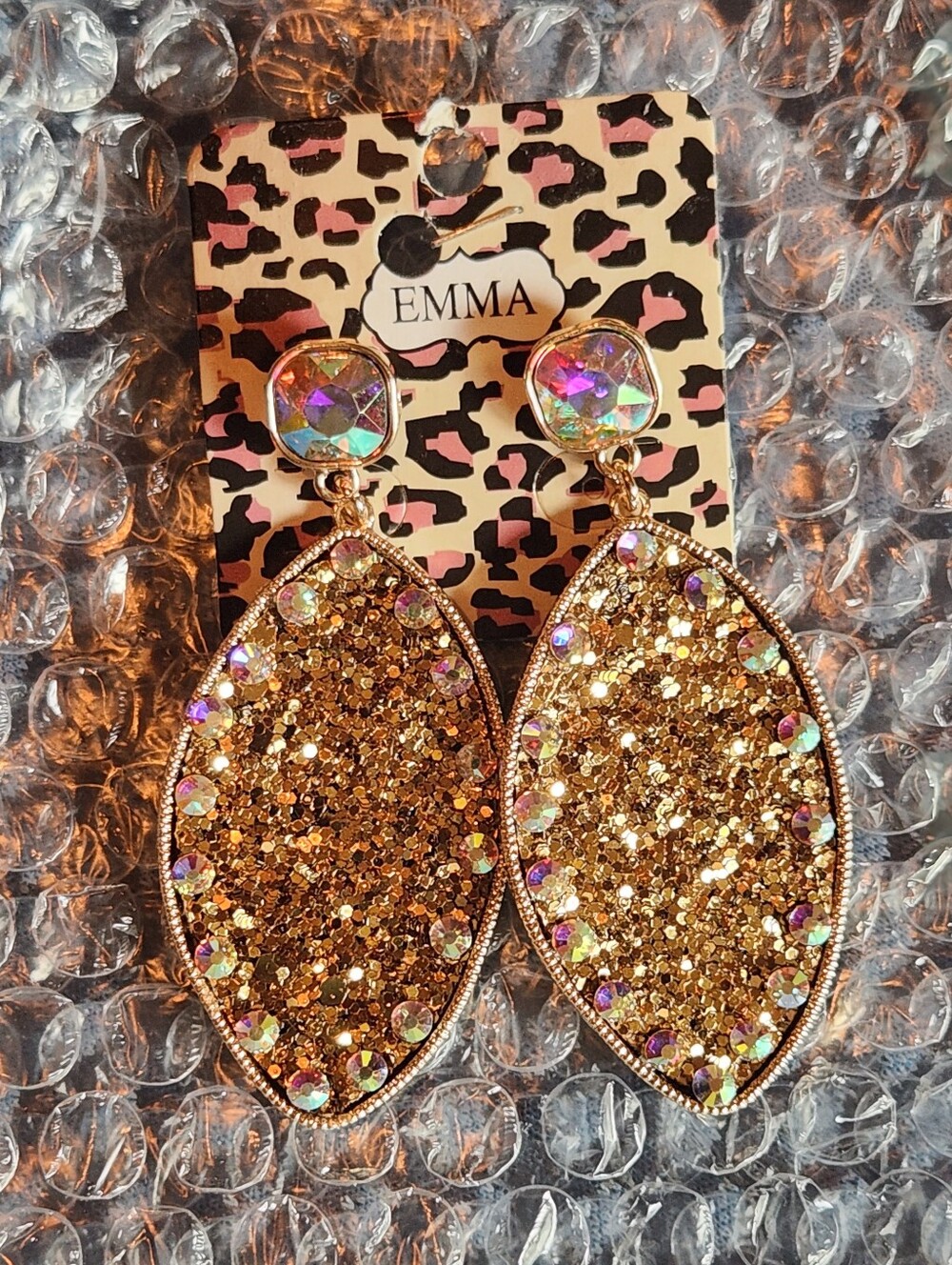 Gold Glitter Teardrop Dangle Earrings NWT